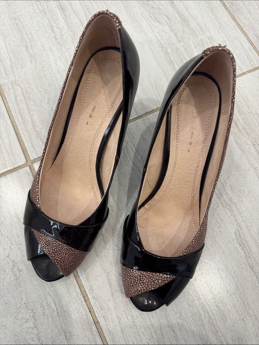 Dark brown and Taupe Peep-Toe Women’s Pumps